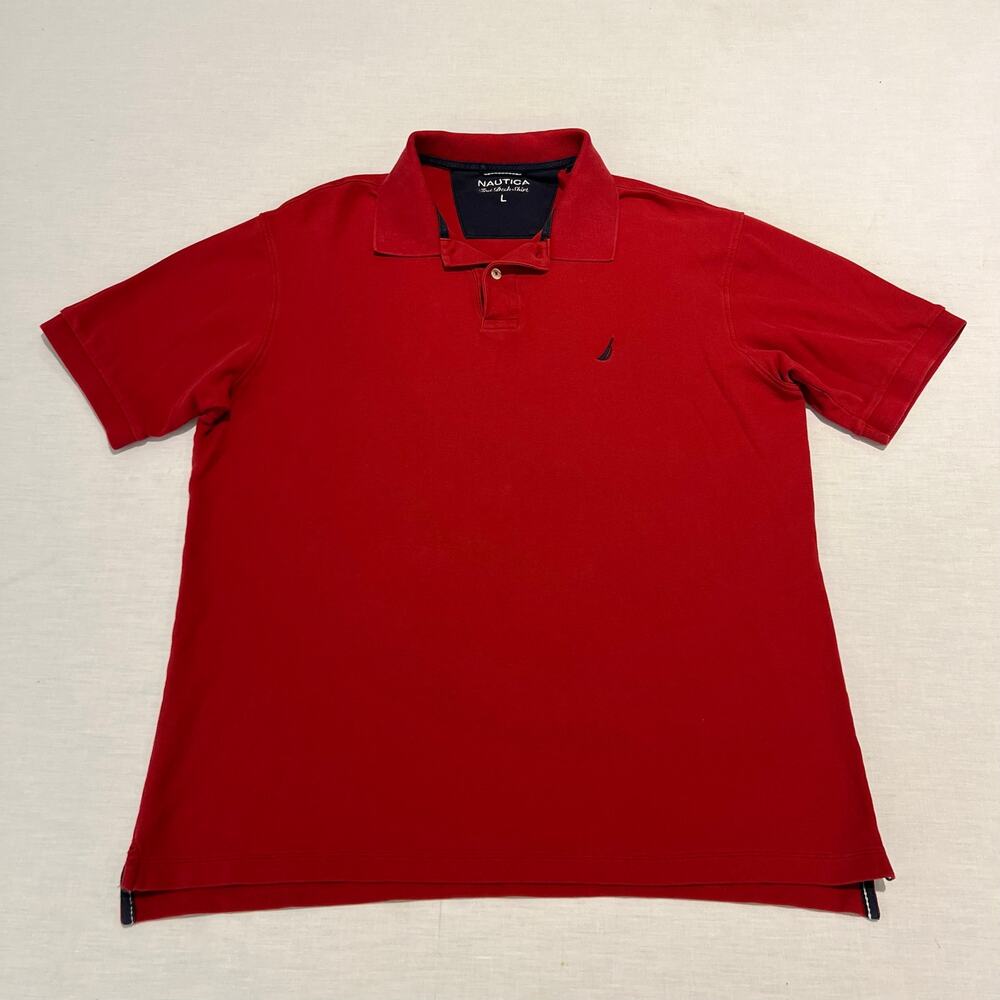 Nautica True Deck Polo Shirt Red Short Sleeve Embroidered Sail Logo Sz L